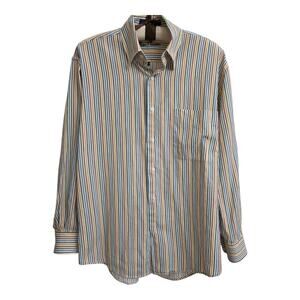 Alan Flusser Shirt Small Blue White Striped Button Up Long Sleeve Casual Mens